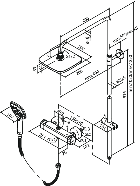 Pine Steel PVD Shower System Https Damixa